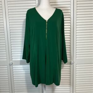 Susan Graver Emerald Green V-neck ¾ Sleeve Tunic Blouse Women 2X
